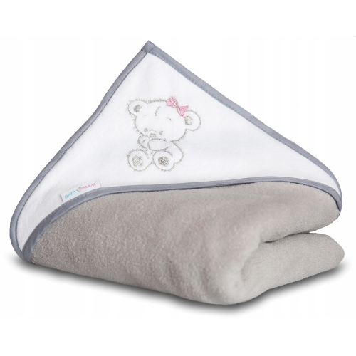 Extra jemná froté osuška s kapucí 100x100 cm BABYM Sedící medvídek Bílo / šedá Extra jemná froté osuška s kapucí 100x100 cm BABYM Sedící medvídek Bílo / šedá