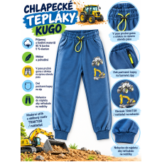 Chlapecké bavlněné tepláky KUGO – traktor a bagr  Kugo - modré
