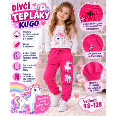 Dívčí bavlněné tepláky KUGO s jednorožci – růžové 