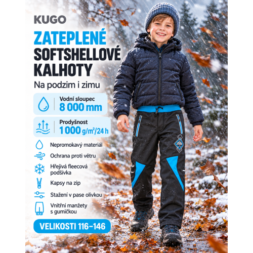 Outdoroové funkční zateplené softshellové kalhoty VODNÍ SLOUPEC 8 000 mm KUGO černo / tyrkysové OUTDOOR Outdoroové funkční zateplené softshellové kalhoty VODNÍ SLOUPEC 8 000 mm KUGO černo / tyrkysové OUTDOOR