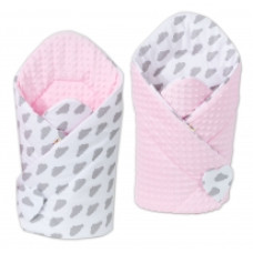 Oboustranná zavinovačka MINKY BABY - mráčky šedé na bílém - růžová