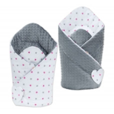 Oboustranná zavinovačka MINKY BABY - hvězdičky růžové a šedé - tm. šedé