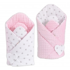 Oboustranná zavinovačka MINKY BABY - hvězdičky šedé na bílém - růžová