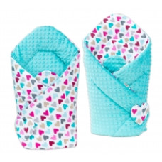 Oboustranná zavinovačka MINKY BABY - srdíčka tyrkysová