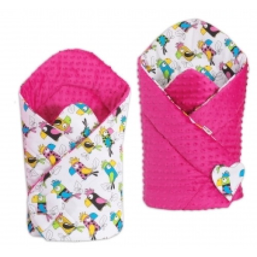 Oboustranná zavinovačka MINKY BABY - papoušci malina Oboustranná zavinovačka MINKY BABY - papoušci malina