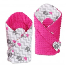 Oboustranná zavinovačka MINKY BABY - sloni zigzag - šedá - tm. růžová