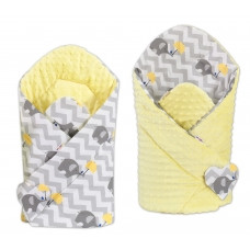 Oboustranná zavinovačka MINKY BABY - sloni zigzag - šedá žlutá