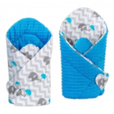 Oboustranná zavinovačka MINKY BABY - sloni zigzag - šedá modrá
