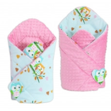 Oboustranná zavinovačka MINKY BABY -sovičky v mátové - růžová