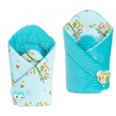 Oboustranná zavinovačka MINKY BABY -sovičky v mátové - tyrkys