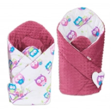 Oboustranná zavinovačka MINKY BABY -sovičky v bílé - burgund