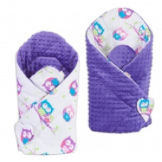 Oboustranná zavinovačka MINKY BABY -sovičky v bílé - fialové