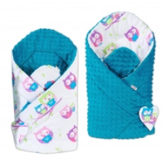 Oboustranná zavinovačka MINKY BABY -sovičky v bílé - mořská