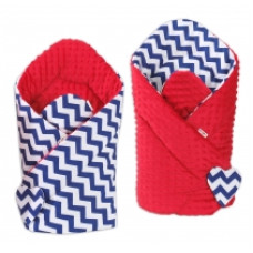 Oboustranná zavinovačka MINKY BABY - zigzag  tm.modrá + červená