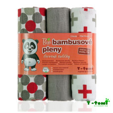 BIO Bambusové pleny 3 kusy v balení T-tomi  červené kuličky