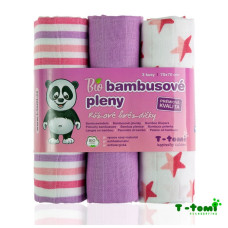 BIO Bambusové pleny 3 kusy v balení T-tomi  růžové hvězdičky