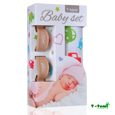 Baby set - bambusová osuška auta+ kočárkový kolíček béžový T-tomi