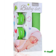 Baby set - bambusová osuška zelená + kočárkový kolíček zelený T-tomi