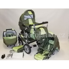 Kočárek KRASNAL SATURN 2  VELKÁ LOŽNÁ PLOCHA KOČÁRKU č. S014 khaki + sv.zelená