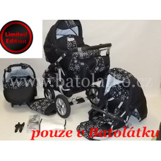 Kočárek KRASNAL SATURN 2 2014  - VELKÁ LOŽNÁ PLOCHA KOČÁRKU LIMITOVANÁ EDICE černá + bílé květy