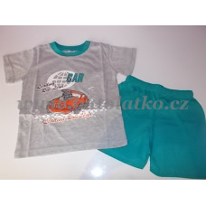2-dílný komplet - triko krátký rukáv + kraťasy  kolekce CAR - AUTO  N - FEEL  šedá + tyrkysově zelená