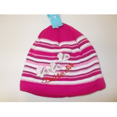 Dětská vlněná celoproužková čepice s fleecovou podšívkou Buterfly tmavě růžová + bílorůžový pruh