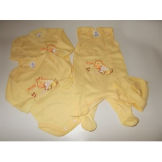 4-dílná soupravička do porodnice s obrázkem zebry a zajíčka  kód 1042  AUTEX BABY - žlutá