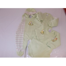 4-dílná soupravička do porodnice s obrázkem  +proužkovaná vsadka  kód 1042 AUTEX BABY zelená + ježeček 