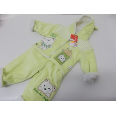 Sametový zateplený komplet Babush - zelená + medvídci