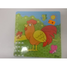 Dřevěné puzzle pro nejmenší 9 dílků kohout
