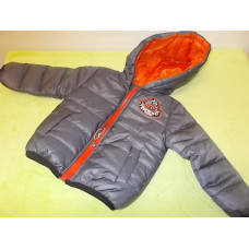dětská zimní bunda s nášivkou auta šedá + oranž