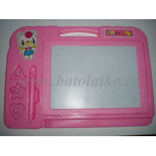 Magnetická kresící tabulka včetně tužky  a 3 kusů razítek  30 x 22 cm růžová