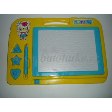 Magnetická kresící tabulka včetně tužky  a 3 kusů razítek  30 x 22 cm žluto - modrá