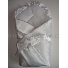 Saténová rychlozavinovačka s krajkou a mašlí – bílá | 70×70 cm, suchý zip, do porodnice