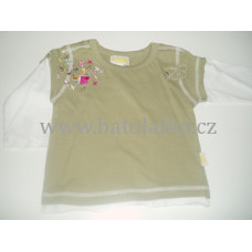 Dětské - dívčí triko s dlouhým vsazovaným rukávkem, výšivka kytička  BABY KAP zelená