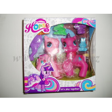 Sada 2 ks koníků s vlásky + 5 plastových prstýnků  LOVELLY HORSE