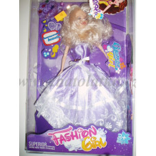 Krásná panenka - princezna  s ozdobnou gumičkou do vlasů FASHION GIRL fialové šaty