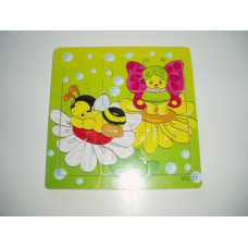 Dřevěné puzzle pro nejmenší 9 dílků motýlek s včelkou