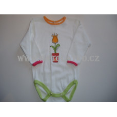 Kojenecké body dlouhý rukáv - kolekce tulipán bílá + oranžový lem 92