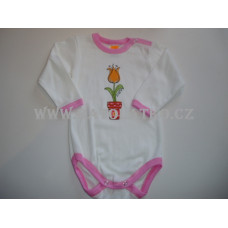 Kojenecké body dlouhý rukáv - kolekce tulipán bílá + růžová 86