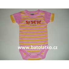 Celoproužkové dětské body krátký rukáv-motýlci SCAMP-sv.růžová+žlutá