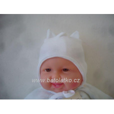 Kojenecká svetrovinová čepička BABY SERVICE - KVALITNÍ ČESKÁ VÝROBA !!! bílá +ouška