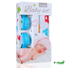 Baby set - bambusová osuška auta + kočárkový kolíček modrý T-tomi