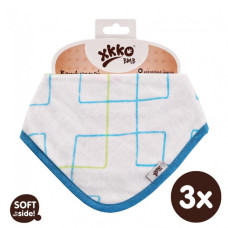 Bambusový dětský slintáček/šátek XKKO BMB - Cyan Squares 3ks
