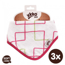 Bambusový dětský slintáček/šátek XKKO BMB - Magenta Squares 3ks