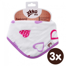 Bambusový dětský slintáček/šátek XKKO BMB - Lilac Hearts 3ks