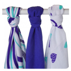 Bambusové pleny XKKO®BMB Hearts&Waves Ocean Blue MIX 70x70cm - 3ks