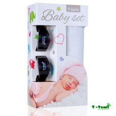 Baby set - bambusová osuška bílá + kočárkový kolíček černý T-tomi