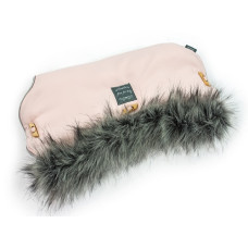 Luxusní rukávník na kočárek s kožešinou FLOO FOR BABY růžová + tmavší kožešina