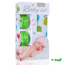 Baby set - bambusová osuška ptáčci + kočárkový kolíček zelený T-tomi